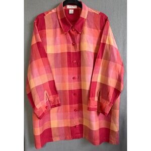 Judith Hart Blouse Tunic Women 18W Multicolor Plaid Button Up Long Sleeve Casual